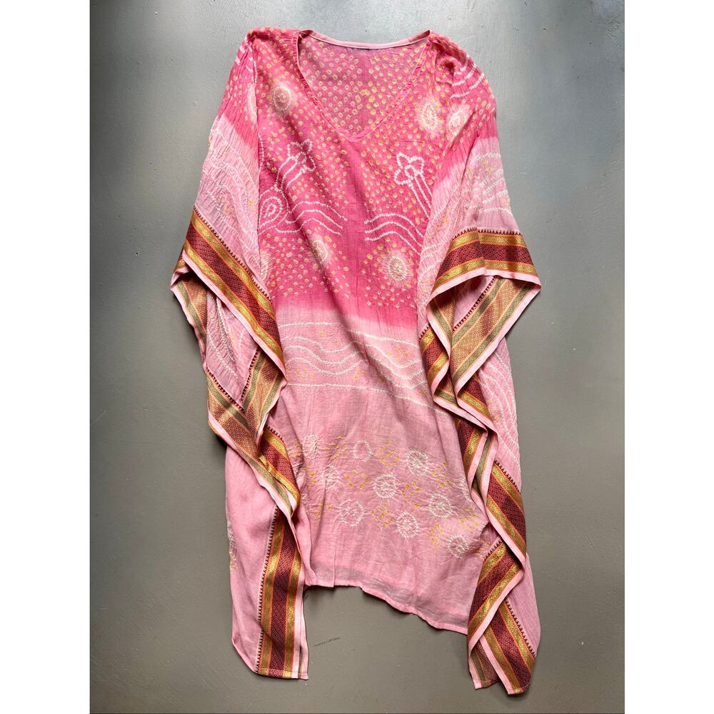 Boho Pink Kaftan Tunic Cover Up One Size Batwing Sleeve Resort Festival Top